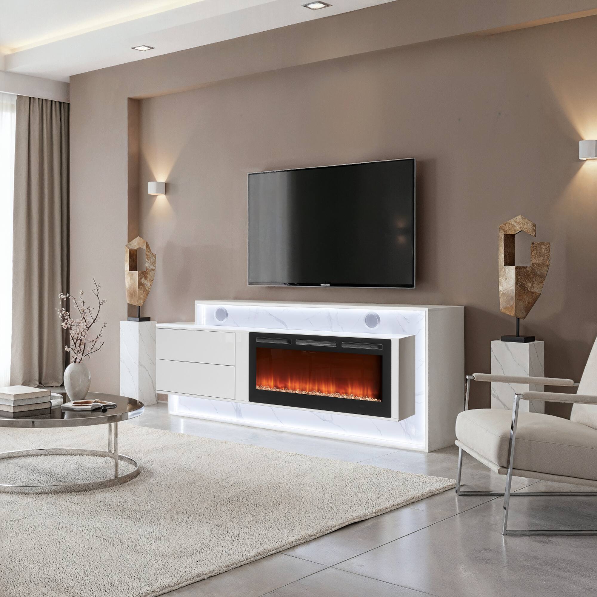 Boyel Living 87 in Electric Fireplace Entertainment Unit with Bluetooth ...