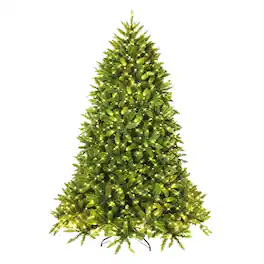 Costway - 5ft Pre-lit PVC Christmas Fir Tree Hinged 8 Flash Modes - Green