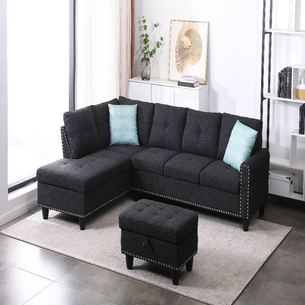 Angle. Loheer - Loheer 98 Inch Left Hand Facing Sofa L-Shaped Sectional with Ottoman - Gray.