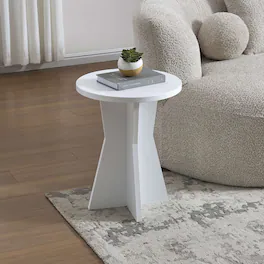 Kings Brand Furniture - Round Side Table, Modern Pedestal Base Accent Table for Living Room, Bedroom, Bedside, Office - White