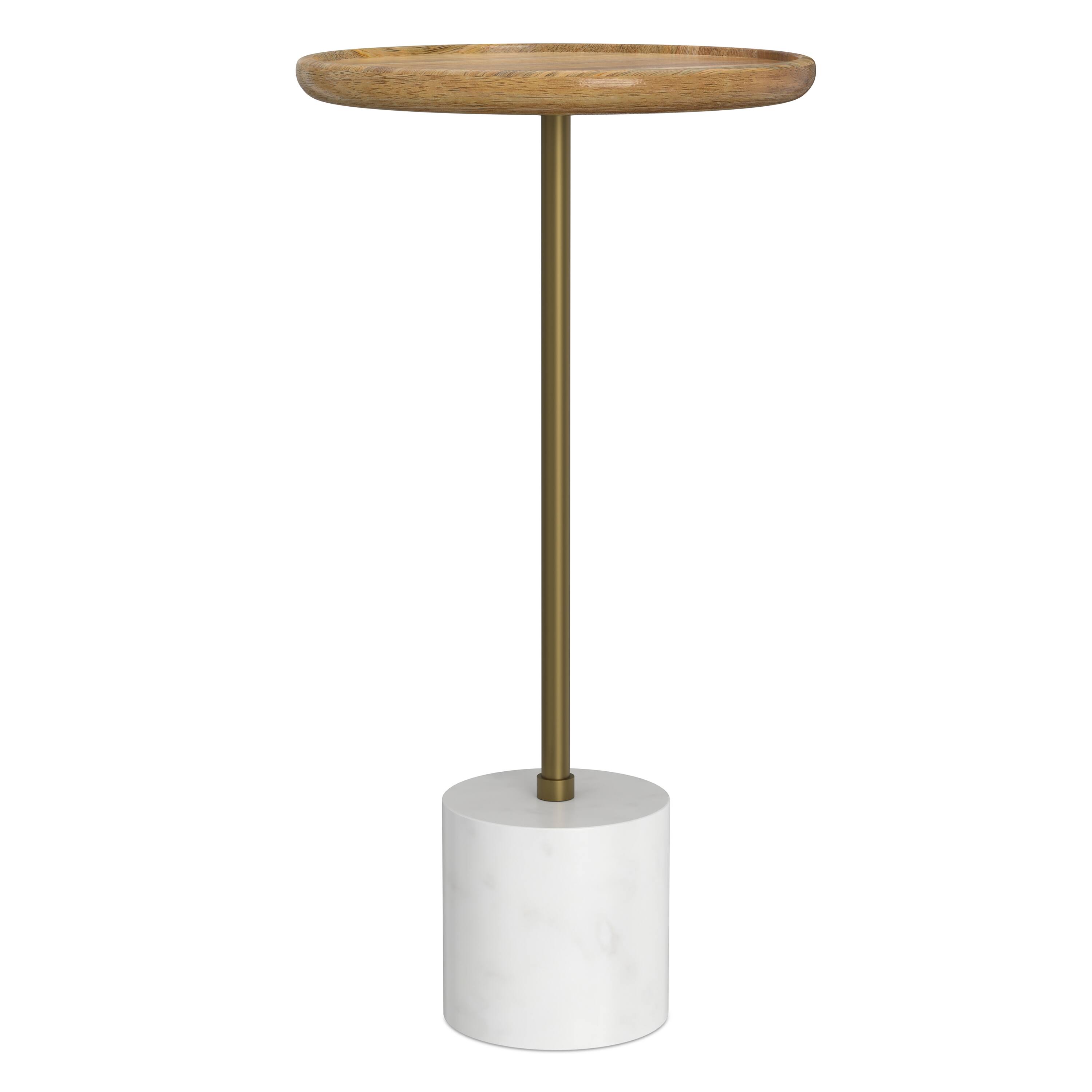 Alt View 1. Simpli Home - Turner 12 inch Wide Solid Mango/Genuine Marble/Iron Modern End Table in Natural/Antique Brass/White - Natural, Antique Brass.