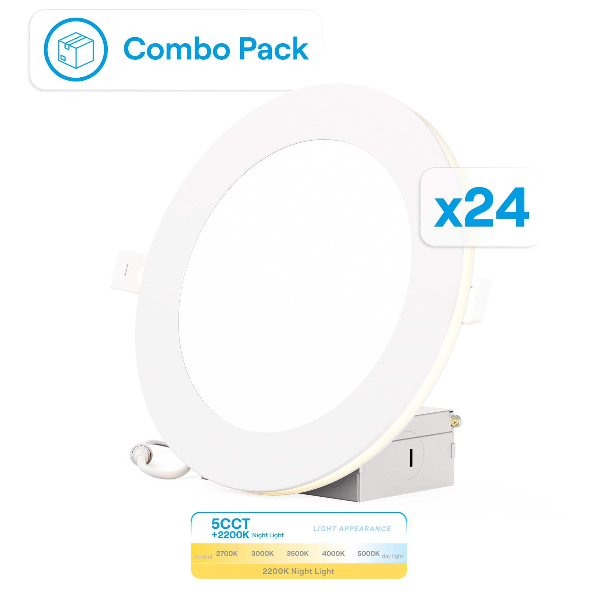 Infibrite - 6 In Slim Recessed LED with Night Light 5CCT Selectable New Construction 12 Watt 1050LM Triac Dimmable 24 Pack - White price history on PriceWatchPro
