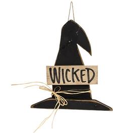 BreeBe - Rustic Wood Hanging Wicked Witch Hat - 14.5"H - Black