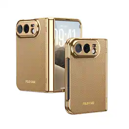 UUCOVER - For Apple iPhone Duo Case with Built-in Screen Protector ,Shockproof Hinge Protection PC Case Electroplated Frame Cover - Gold