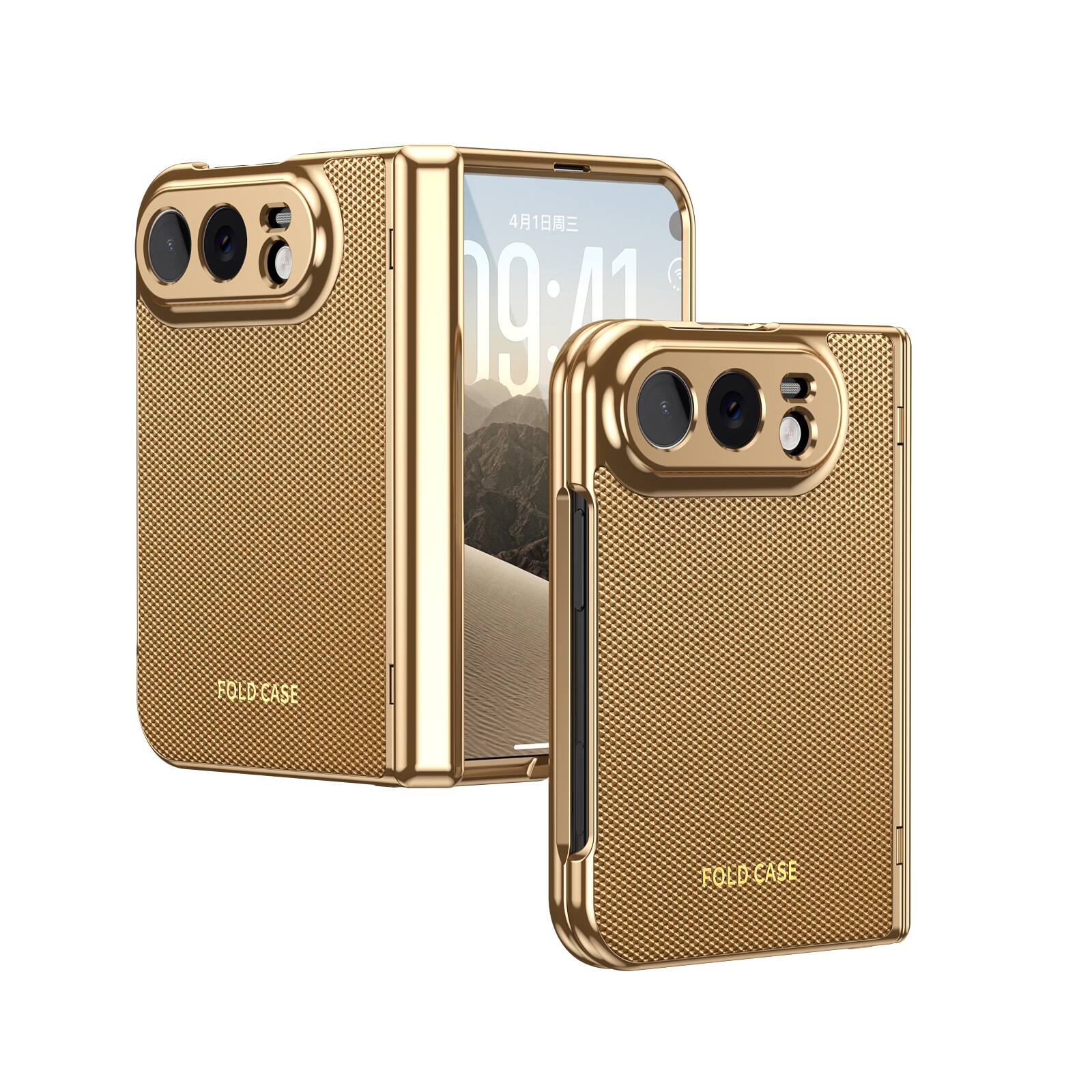 UUCOVER - For Apple iPhone Duo Case with Built-in Screen Protector ,Shockproof Hinge Protection PC Case Electroplated Frame Cover - Gold