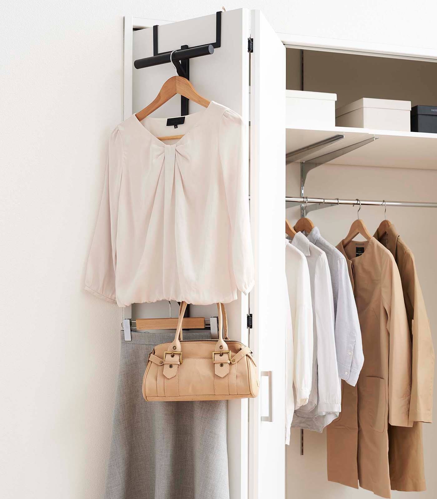 Angle. Yamazaki Home - Over-the-Door Backpack Hanger - Steel - Black.