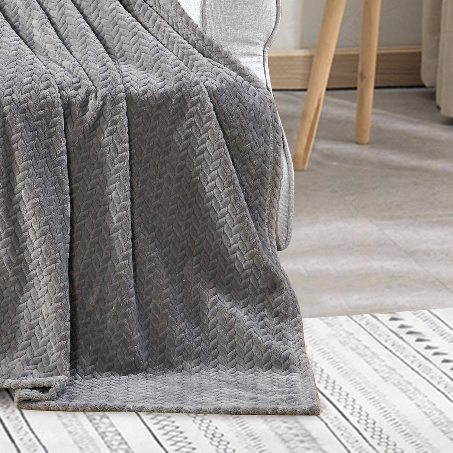 Alt View 2. Noble House - Plazatex Chevron Plush All Season Decorative Throw Blanket 50" x70" Grey - Grey.