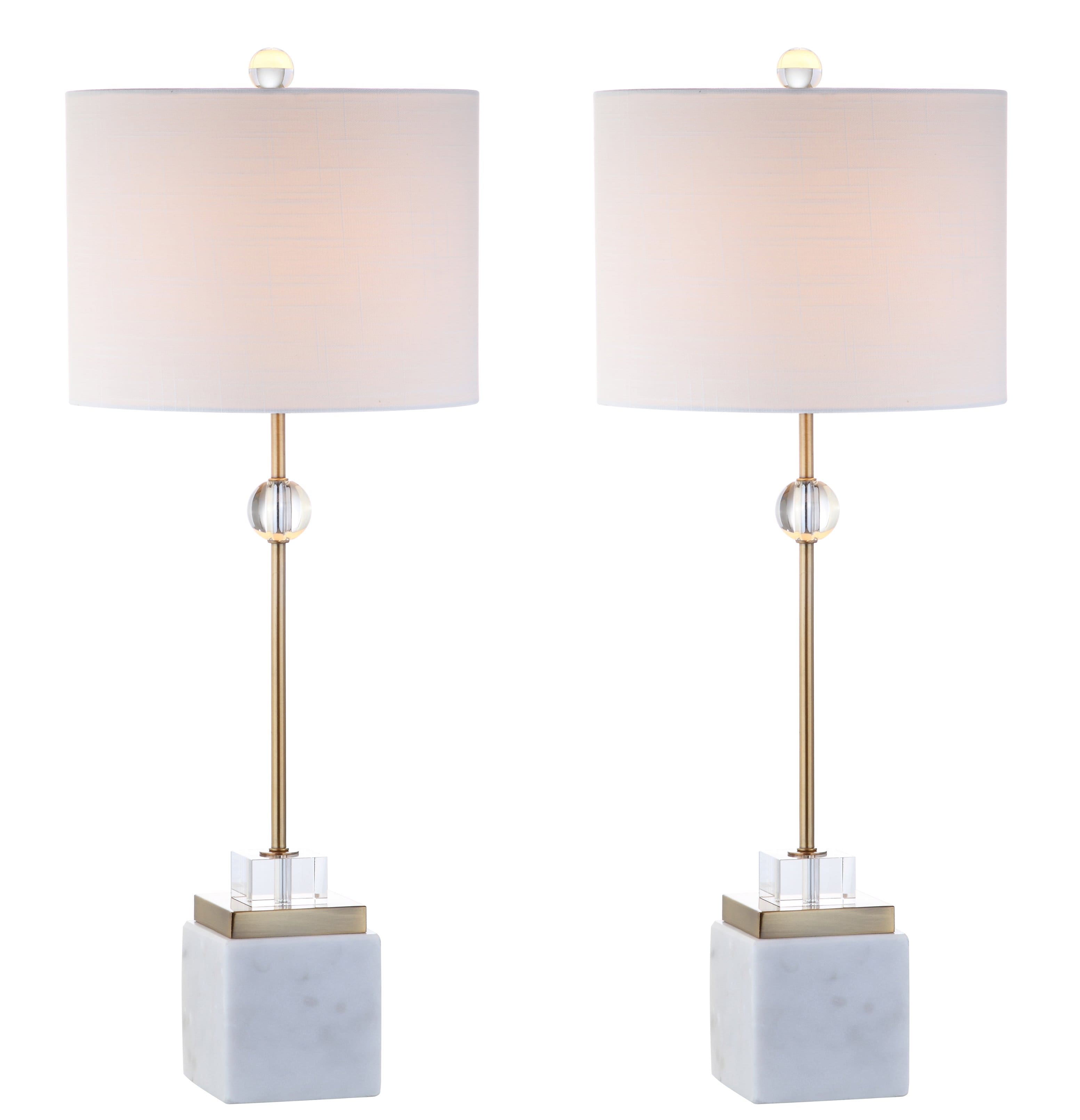 Jonathan Y - Dawson 30" Marble/Crystal LED Table Lamp, Brass (Set of 2) - White/Brass Gold