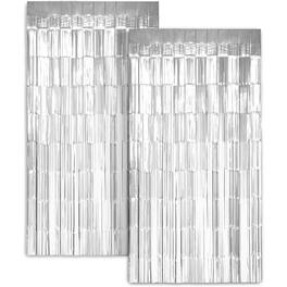 Zink - Foil Curtain Backdrop, Tinsel Streamers for Photo Booth, Parties & Weddings - 2 Pack - Silver