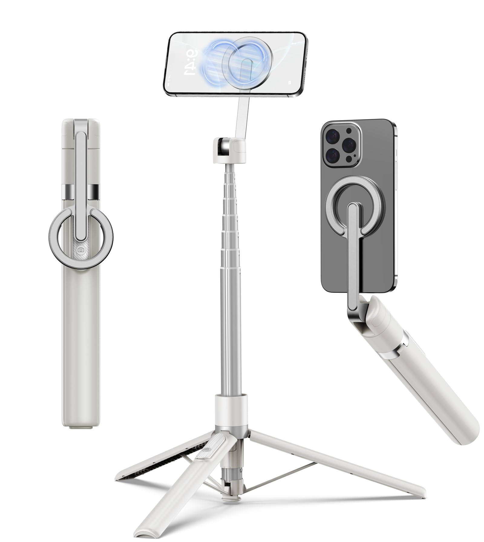 Front. HM 1810 - Tripod Cell Phone Selfie Stick All in 1 Stand With Integrated Wireless Remote Lightweight And For 4 7 Android - Beige Gray.