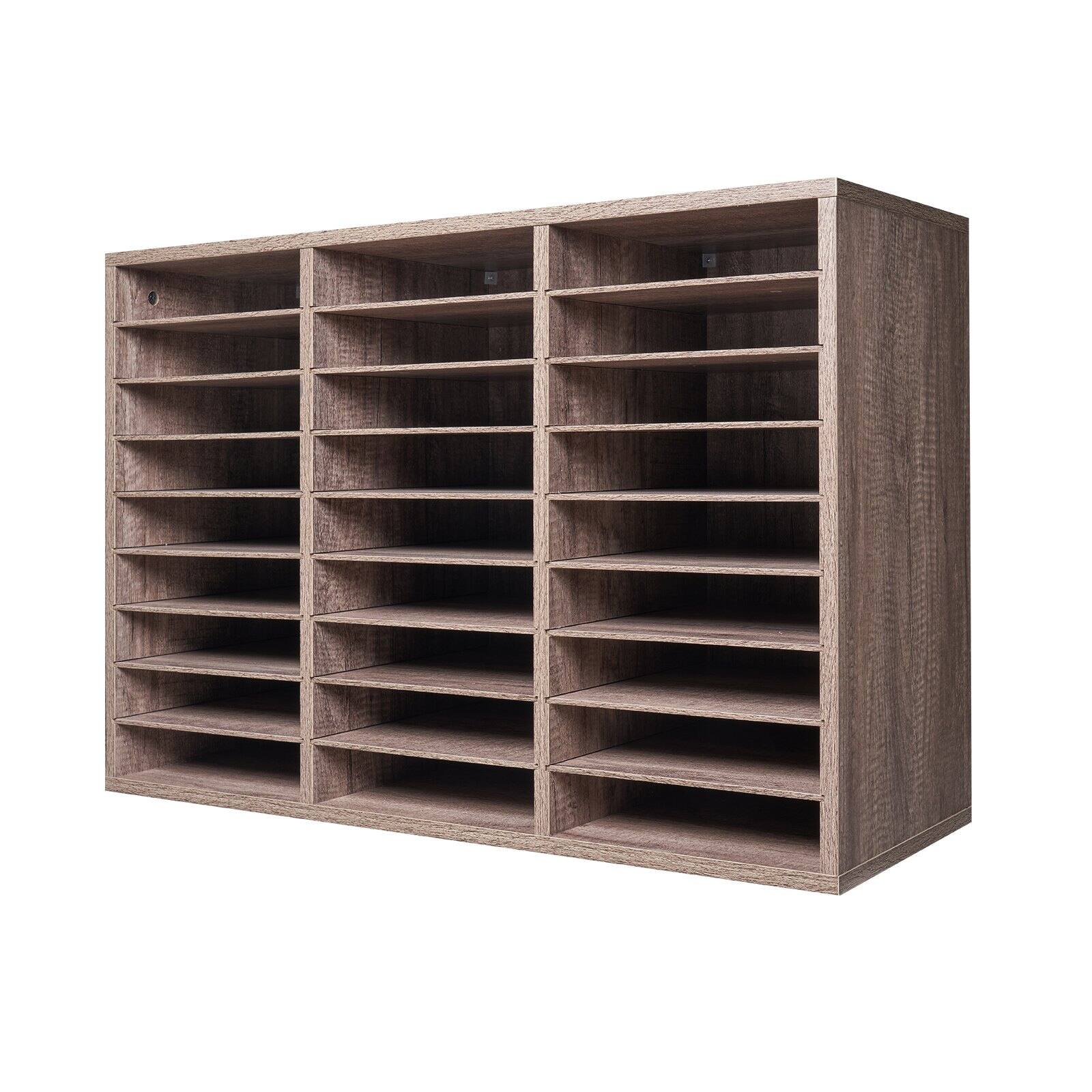 Alt View 8. Glintex - Literature Organizer 27 Compartments Wood Mailbox Sorter with Removable Shelves for Office Home Document Storage - Black-Grey.