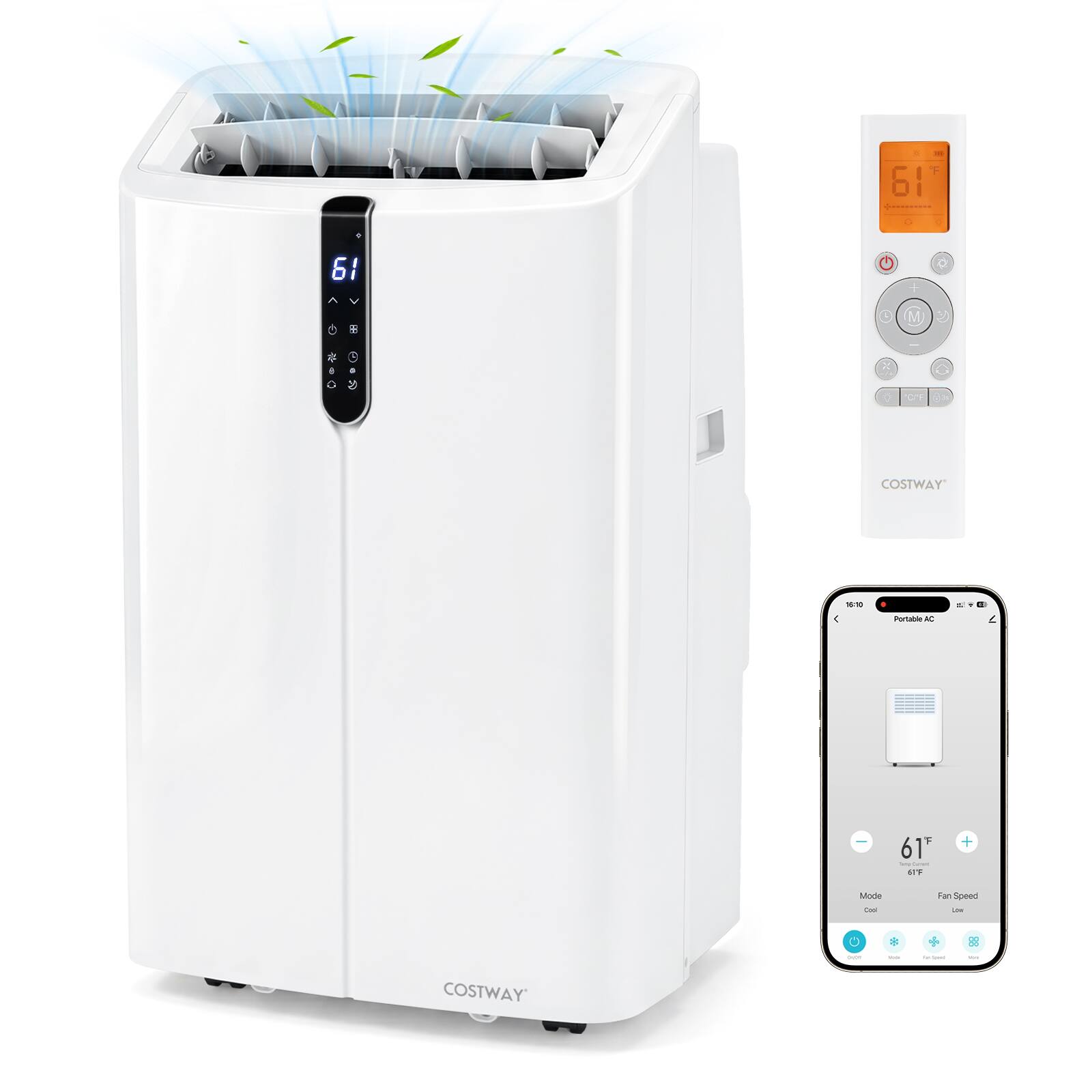 Costway - 14000 BTU Smart Portable Air Conditioner with Dehumidifier & Fan Modes for Rooms - White