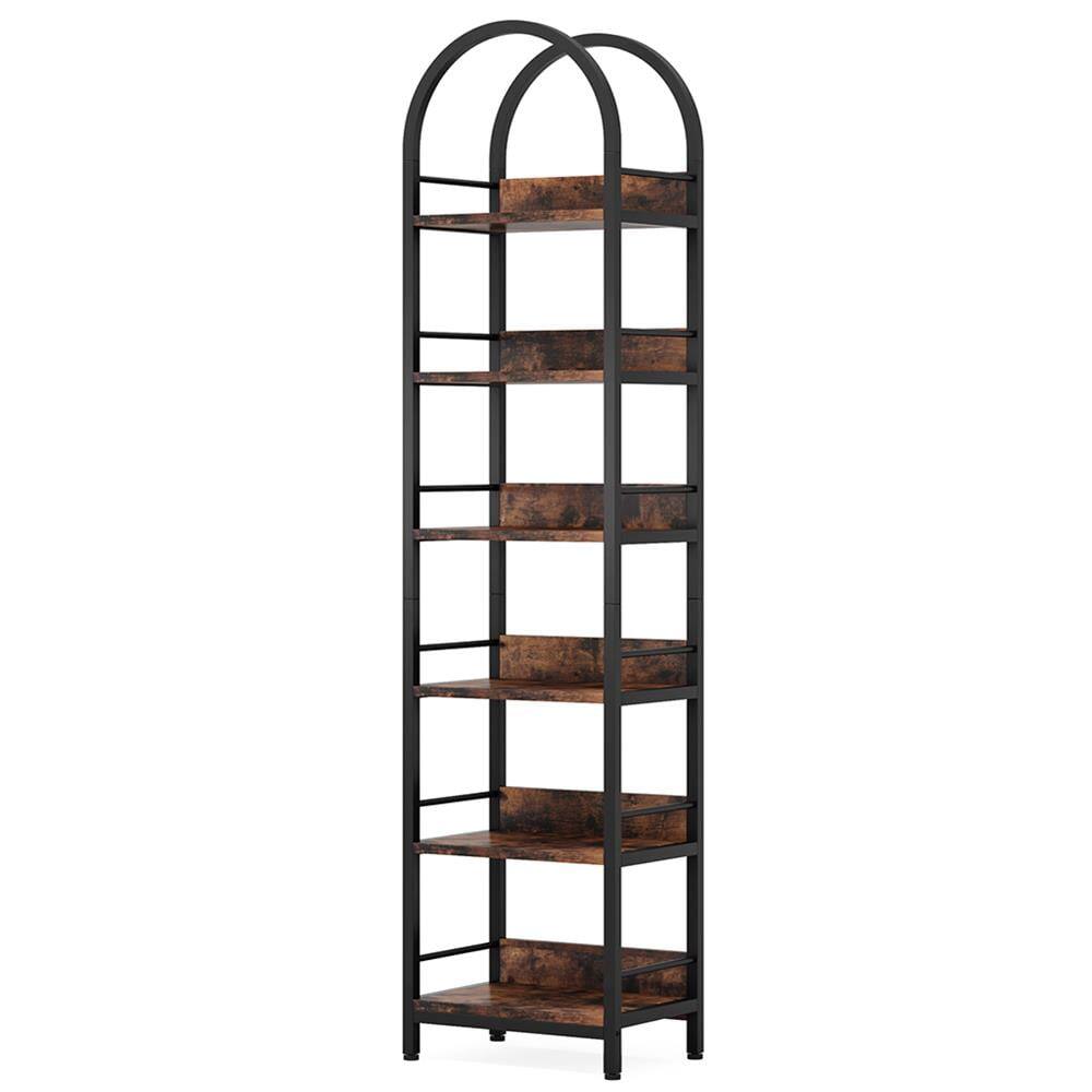Back. Kadyn - Kadyn Bookshelf, Storage Shelf, Bookcase,6-Tier Bookshelf, 78.7" Narrow Bookcase Arched Display Shelf,Rustic Brown - Rustic Brown.