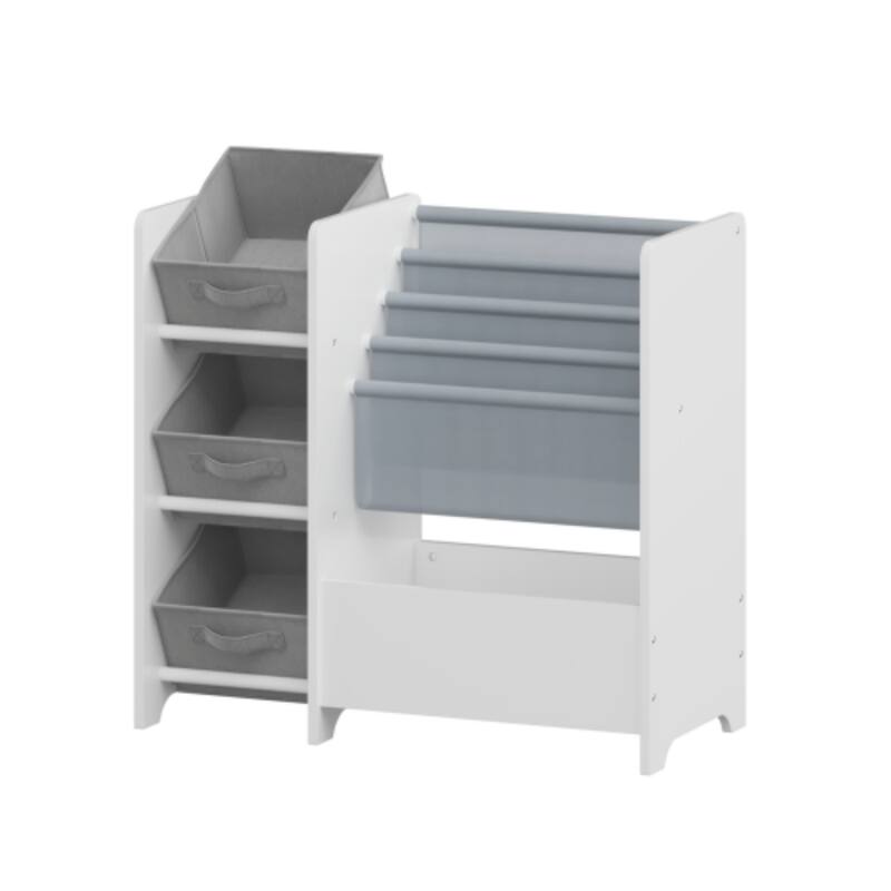 Alt View 1. HTUTWOO - 4-Tier Kids Bookshelf with 3 Fabric Drawers,Toy Storage Organizer, Easy Use Book Display for Nursery & Children - White.