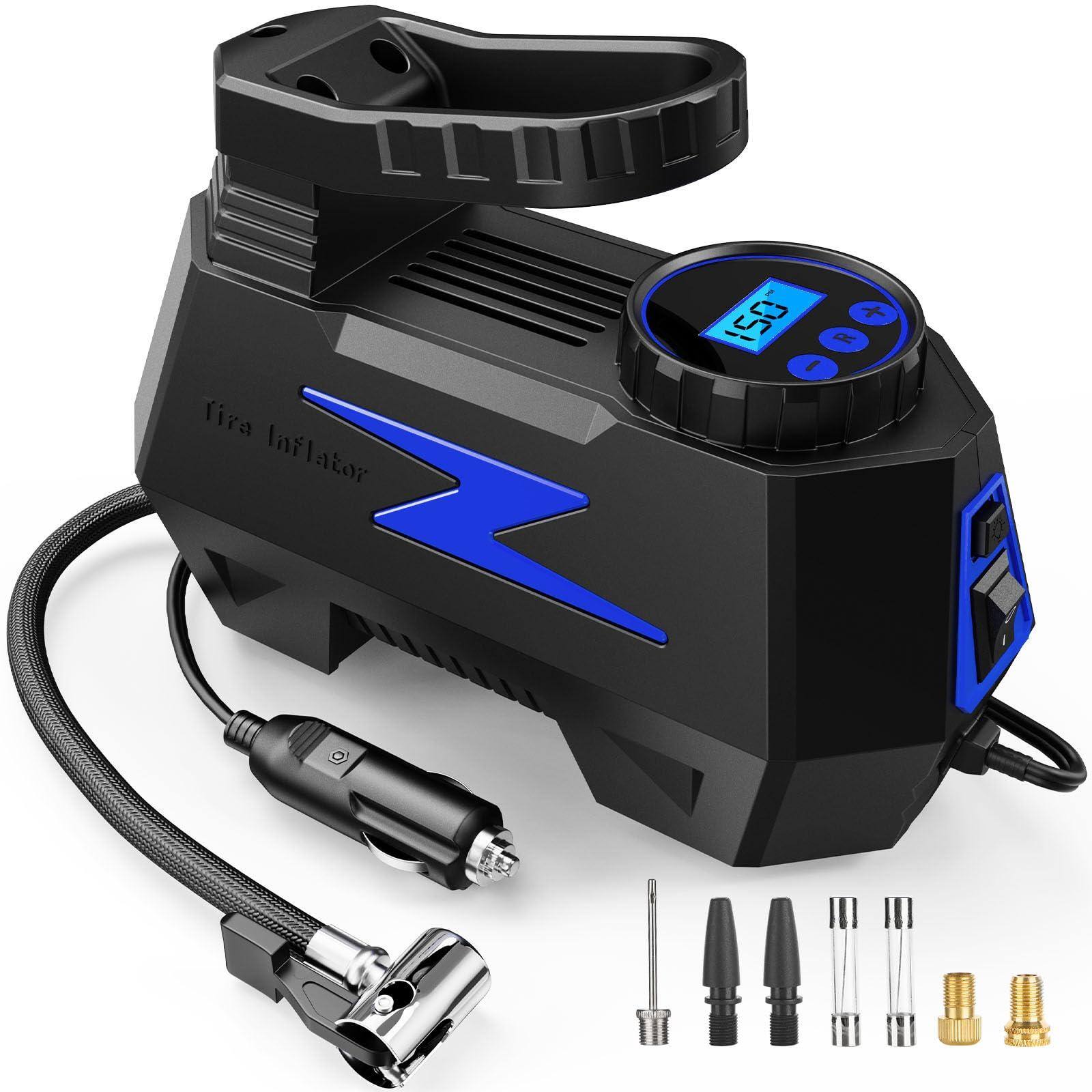 Fabibe - Tire Inflator Portable Air Compressor Dc 12v Pump With Led And 150psi Digital Gauge For Car Tires Bike Ball - Blue