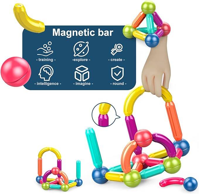 Magnetic bar - training - explore - create - intelligence - imagine - round -
