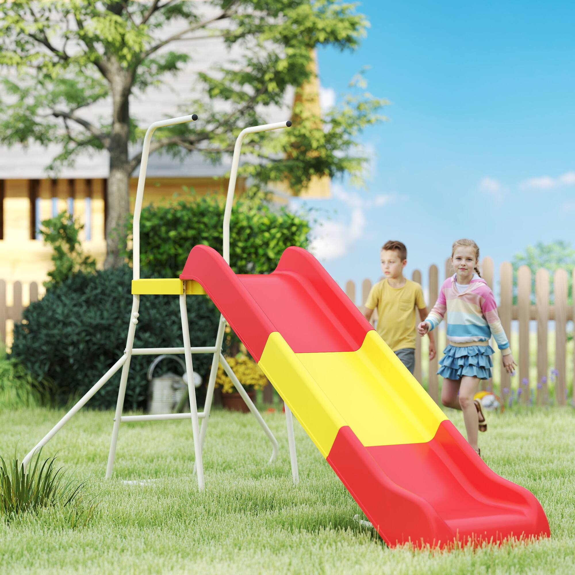 Alt View 1. Qaba - Slide for Kids, Metal Freestanding Playground Equipment with Climbing Ladder, for Backyard, Outdoor.