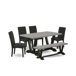 East West Furniture - 6-Pc Modern Dining Set- 4 Dining Padded Chairs with Black Linen Fabric Seat and Stylish Chair Back - Multi-Color