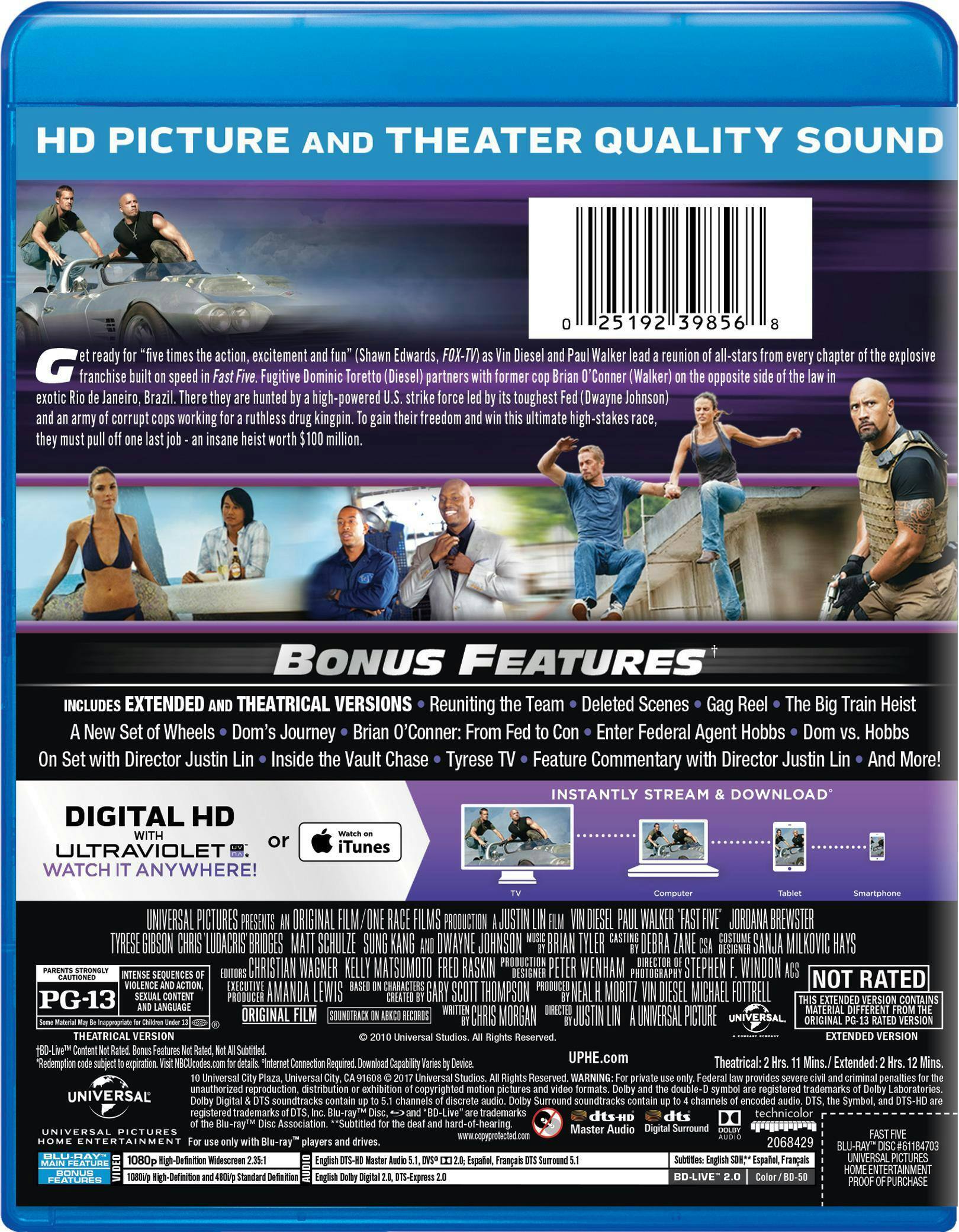 Angle. Fast & Furious 5 (Blu-ray + Digital HD) [Blu-ray].