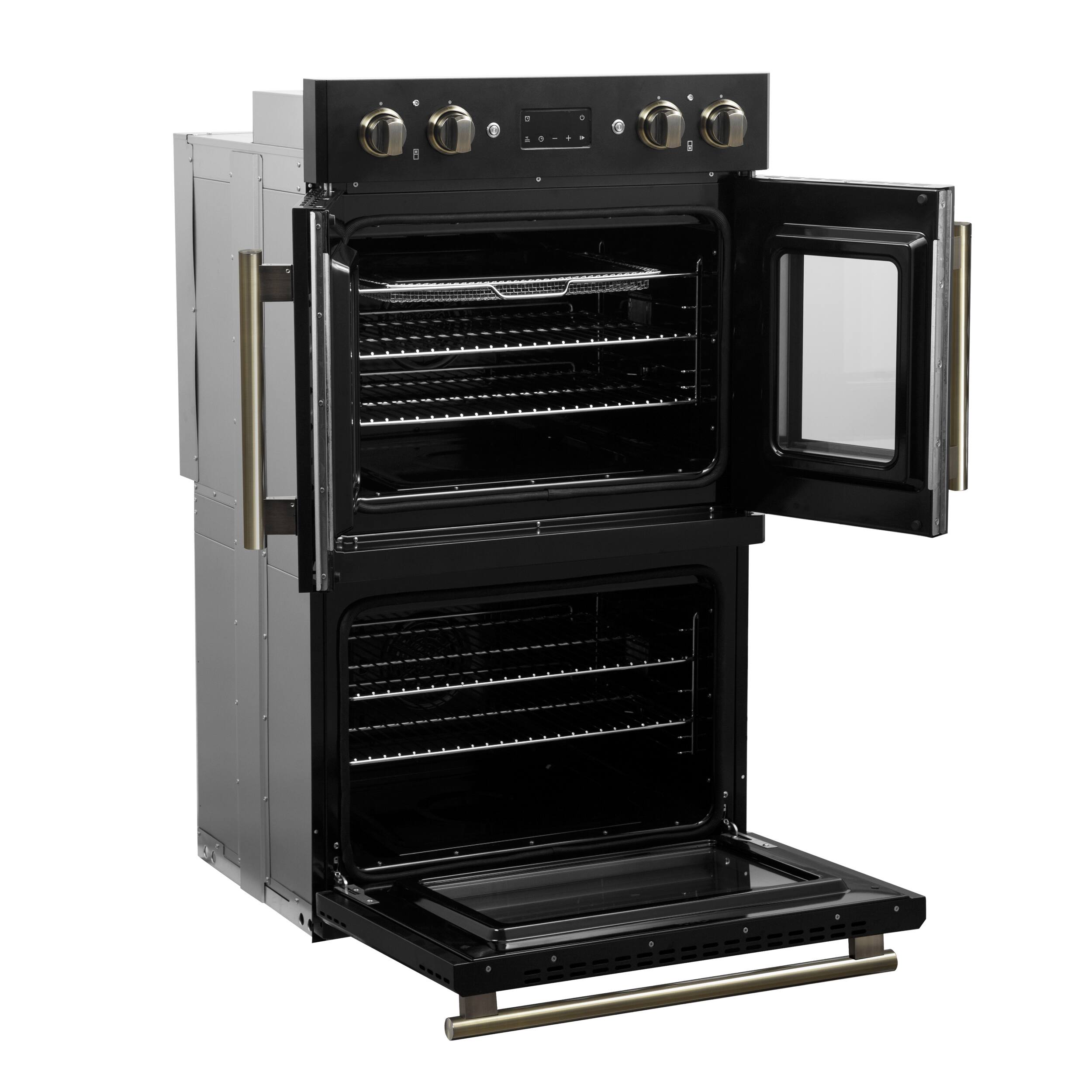 Alt View 3. Forno Appliances - Asti 7.36 Cu. Ft. Electric Double Wall Oven with Upper French Doors and Antique Brass Accents - Black.