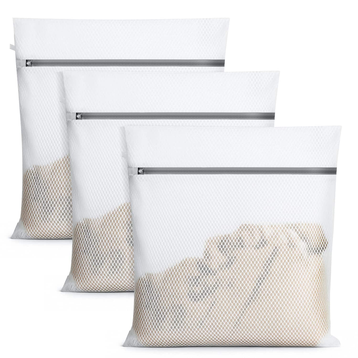 Garnen - 3x Zipper Mesh Laundry Bags Delicates, Travel Laundry Bags Mesh Wash Bags, Zipper Mesh Bag Lingerie Bag for Washing - White