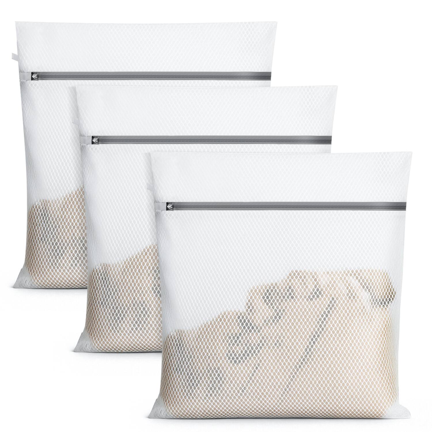 Front. Garnen - 3x Zipper Mesh Laundry Bags Delicates, Travel Laundry Bags Mesh Wash Bags, Zipper Mesh Bag Lingerie Bag for Washing - White.