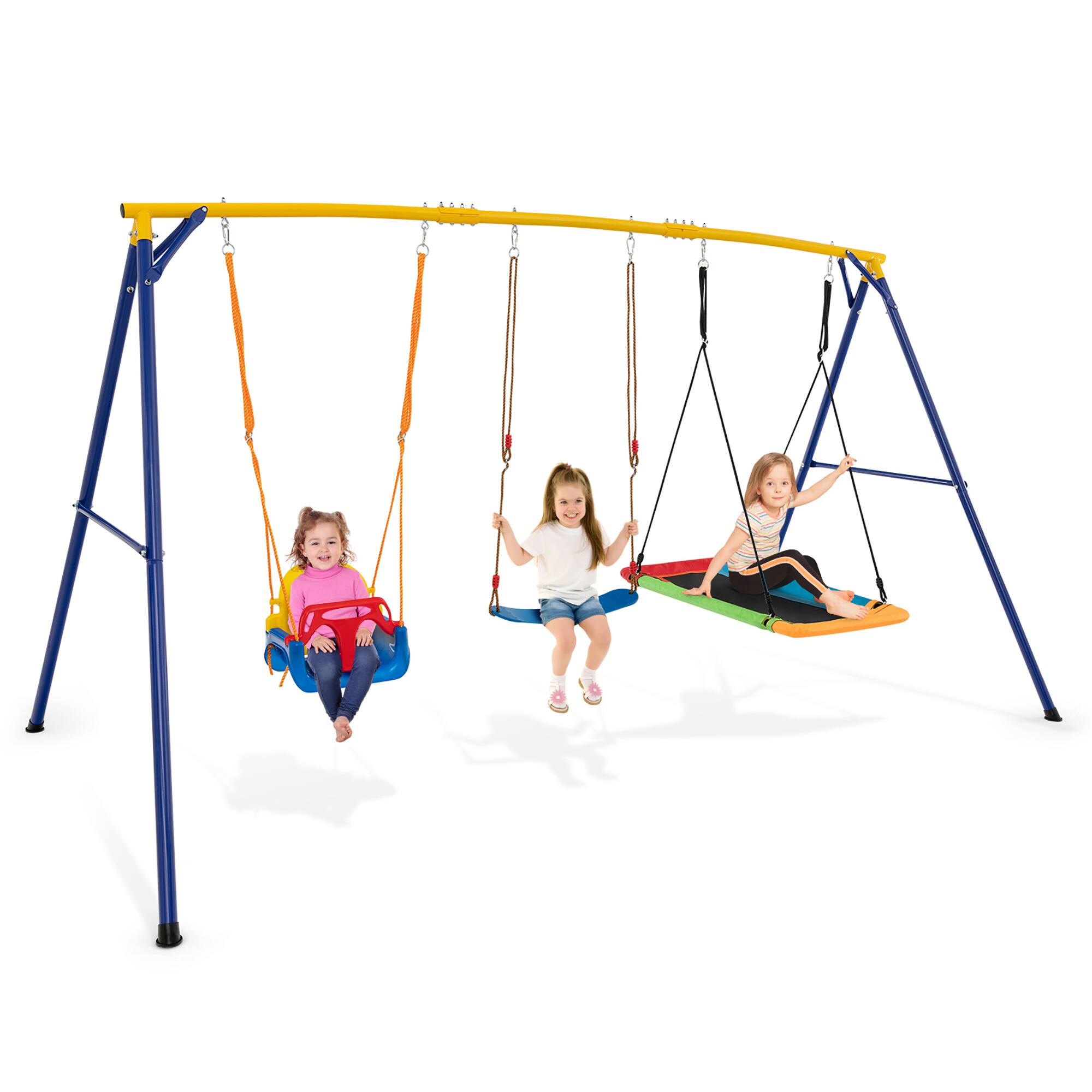 Alt View 9. Gymax - Gymax 660 LBS Indoor Outdoor Swing Set Heavy Duty Carbon Steel Swing Frame w/ 1 Belt Swing - Yellow, Blue.
