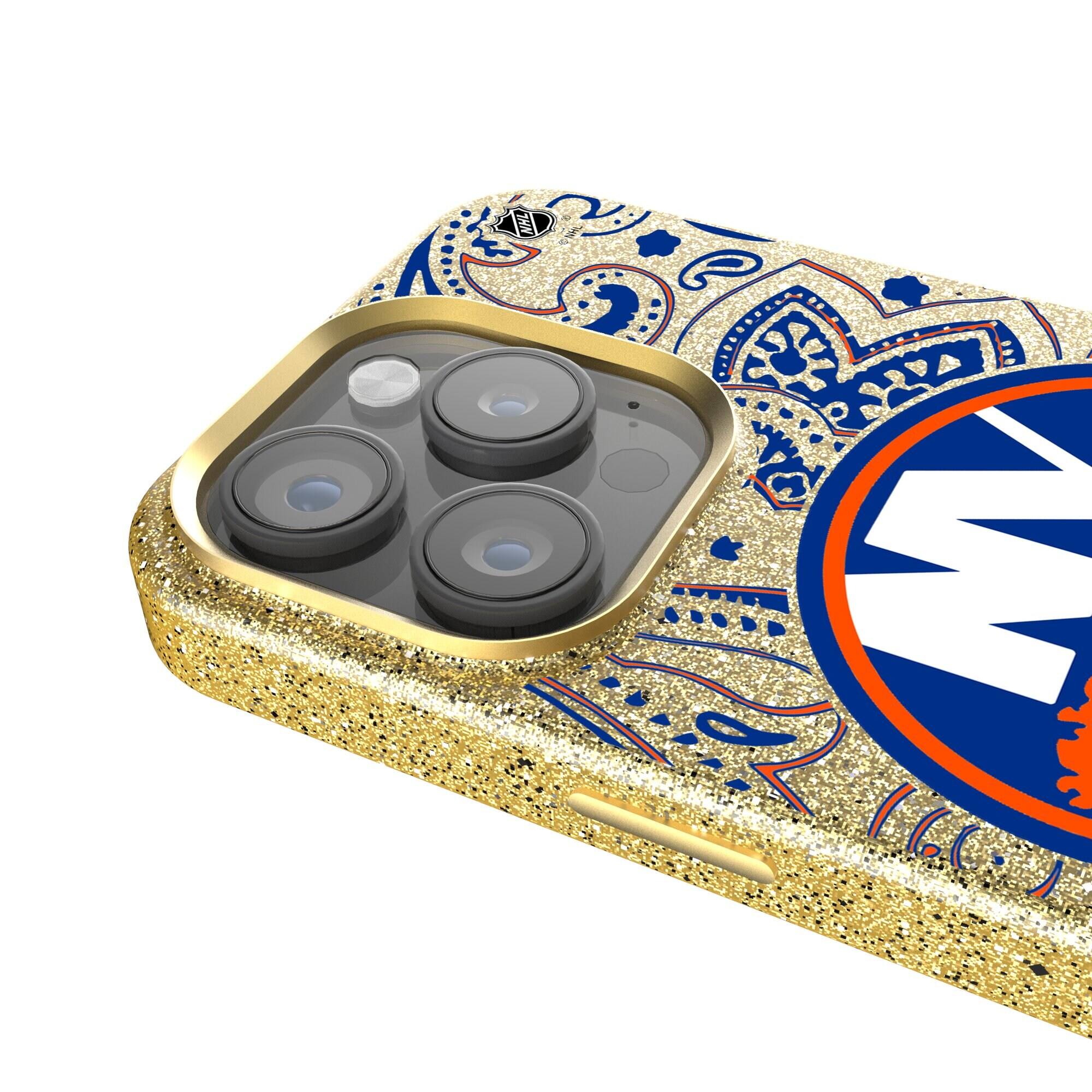 Alt View 3. Keyscaper - Gold New York Islanders Paisley Bling iPhone Case - 16 Pro - Gold.
