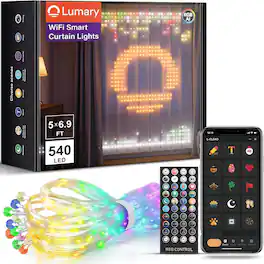 Lumary - WiFi Smart Curtain Light with APP & Remote Control, DIY Color Changing Pattern GIF Display for Outdoor Indoor - Clear