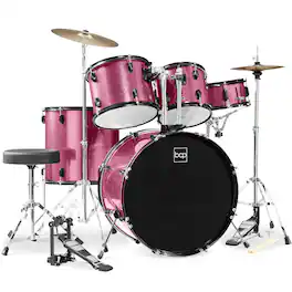 Best Choice Products - 5-Piece Beginner Drum Set w/ Snare, Bass, Toms, Cymbal, Hi-Hat, Sticks Drum Pedal - Pink Sparkle
