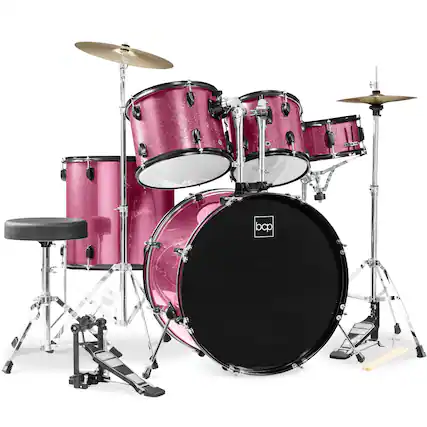 Front. Best Choice Products - Best Choice Products 5-Piece Beginner Drum Set w/ Snare, Bass, Toms, Cymbal, Hi-Hat, Sticks Drum Pedal - Pink Sparkle - Pink Sparkle.