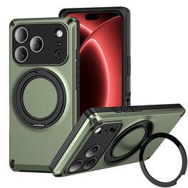 UUCOVER - Magnetic Case for iPhone 17 Pro Max 360° Rotating Ring Stand Compatible with MagSafe Shockproof PC+TPU Protective Cover - Armygreen