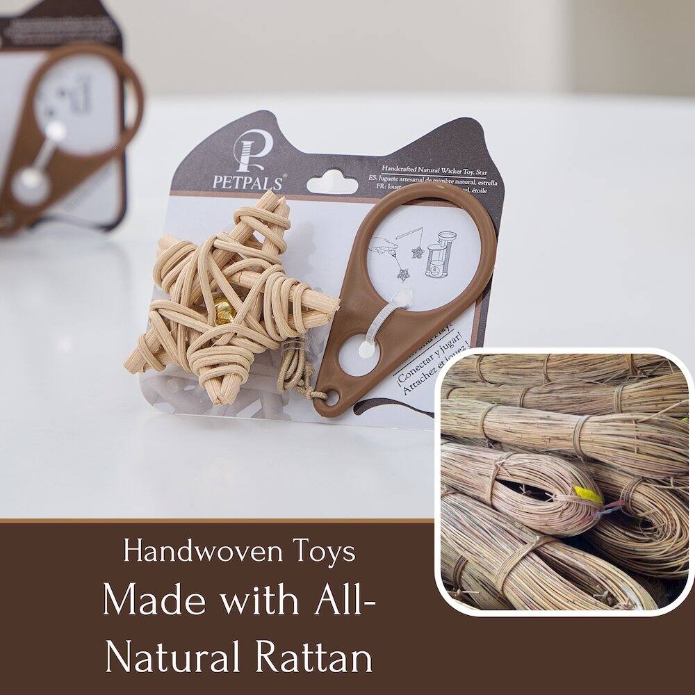 PETPALS Handcrafted Natural Wicker Top Tka IS Fuguete aroana L mimdee nacural estrella PR bxgt Y dncolle y jugar! Conectar et Handwoven Toys Made with All-Natural Rattan