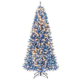 Gymax - 7 FT Pre-Lit Artificial Christmas Tree Hinged Xmas Tree w/ 1062 Frosted PVC Branch Tips - Blue
