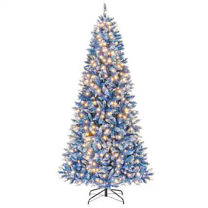 Front. Gymax - Gymax 7 FT Pre-Lit Artificial Christmas Tree Blue Hinged Xmas Tree w/ 1062 Frosted PVC Branch Tips - Blue.