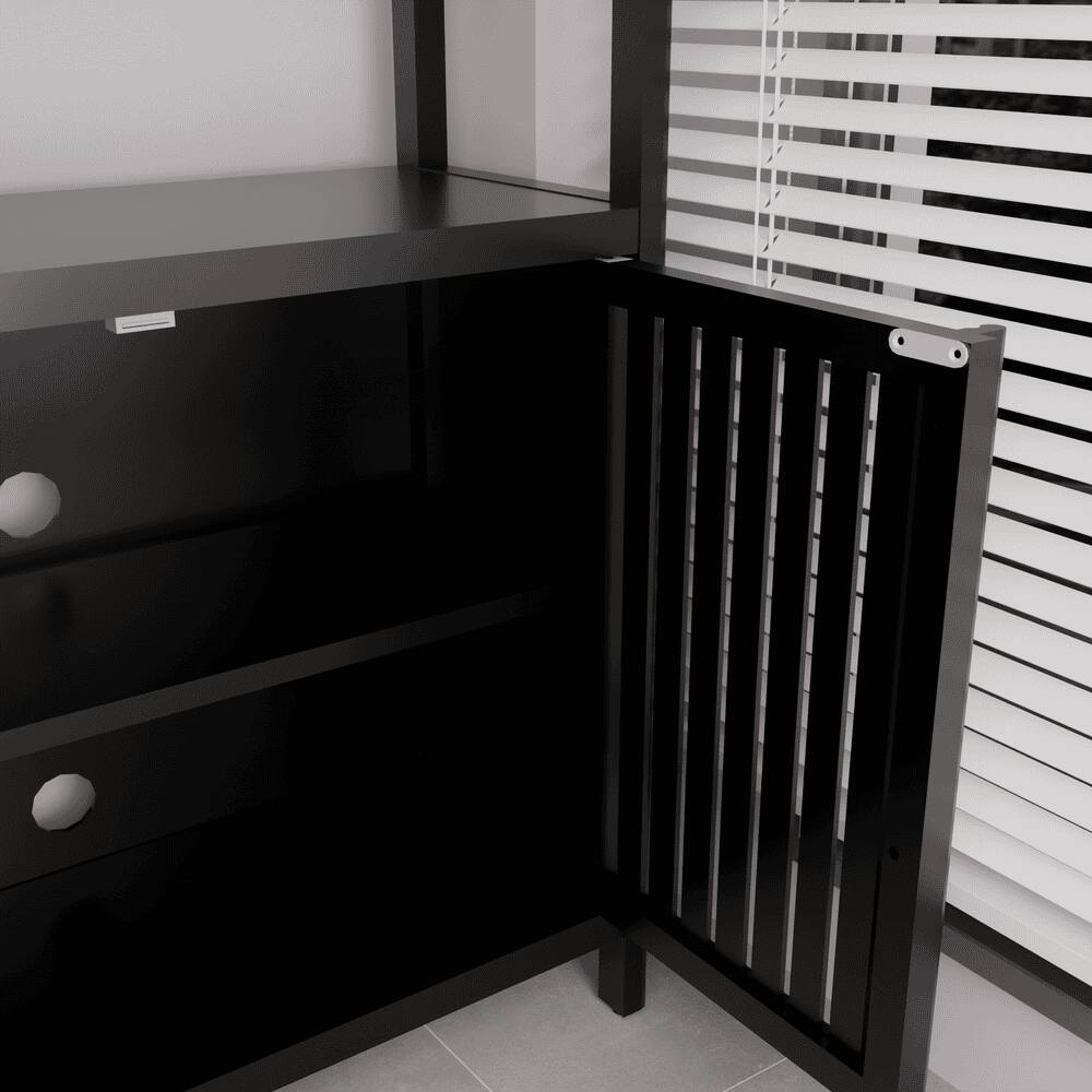 Alt View 4. Kadyn - Black Large Capacity Bamboo Storage Cabinet Furniture for Bathroom Living Room Bathroom Bamboo Storage Cabinet - Black.