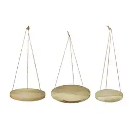 Things2Die4 - Set of 3 Primitive Country Wooden Disc and Jute Rope Hanging Plant Stands - Brown