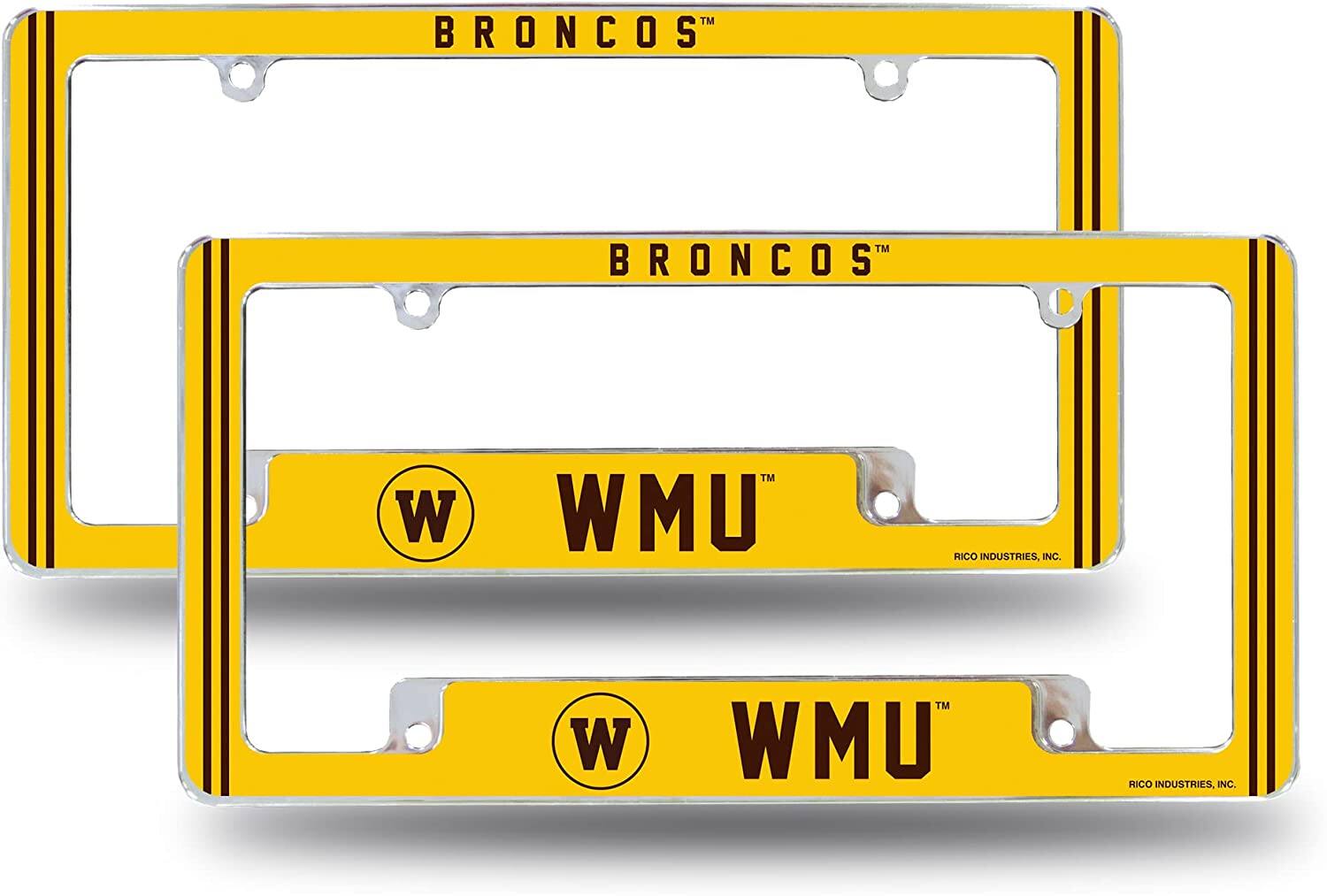 Western Michigan WMU Broncos Chrome Metal License Plate Frame - Set of 2 Frames
