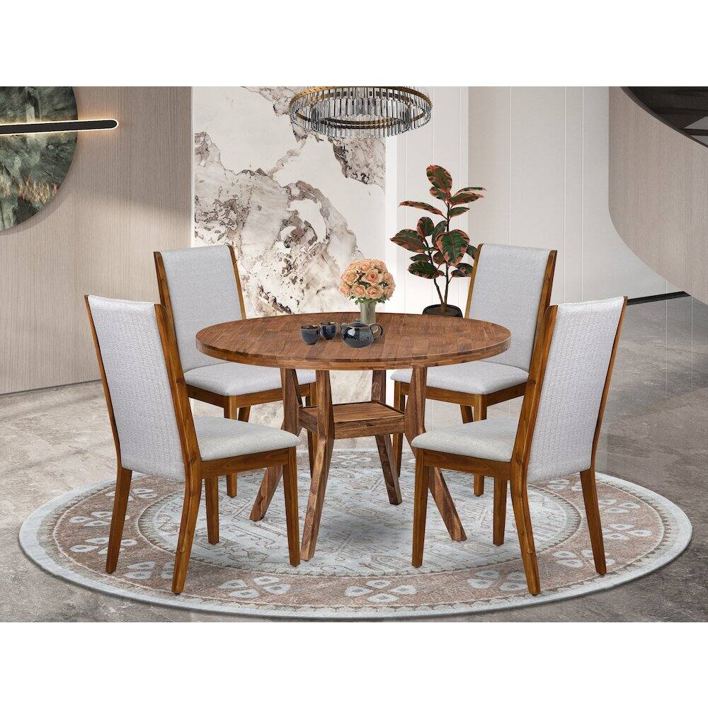 Alt View 3. Luxe - 5-Pc Mid-Century Kitchen Set A Pedestal Table, 4 Grey Fabric Kitchen Chairs - Grey.