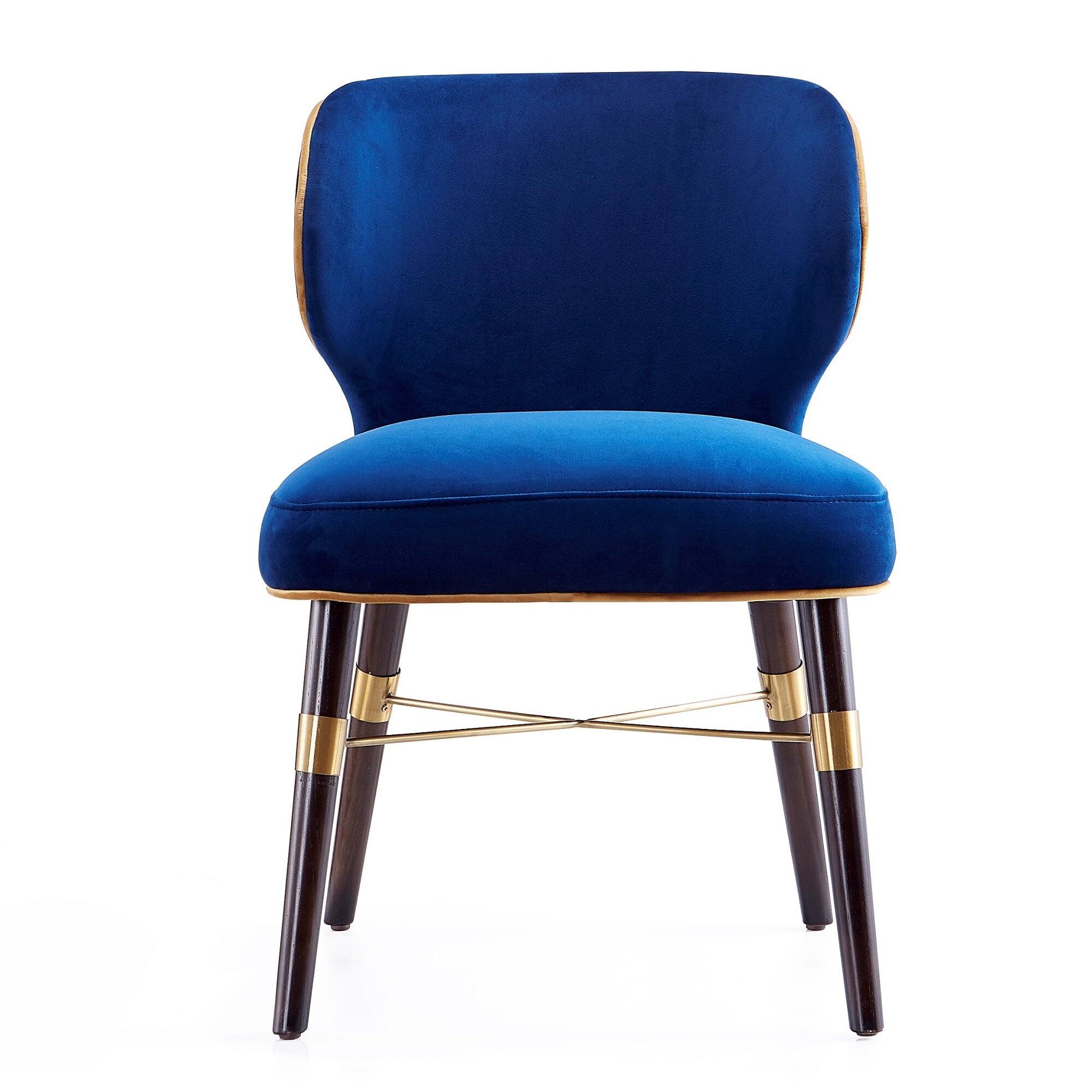 Back. Manhattan Comfort - Strine Modern Wood Upholstered Dining Chair - Set of 2 - Blue and Gold.