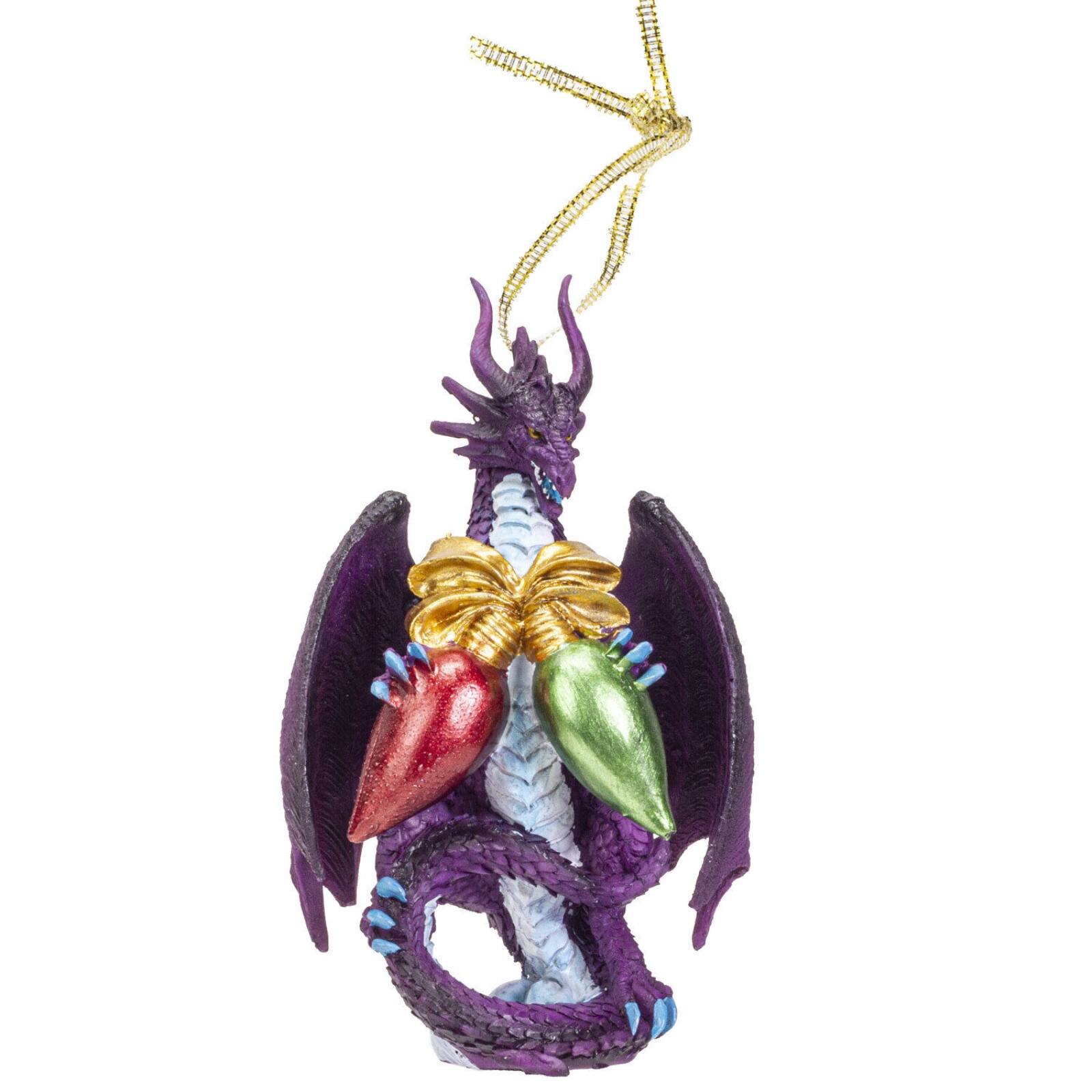 Pacific Trading - Dragon with Christmas Lights Hanging Ornament 5 inch - Purple