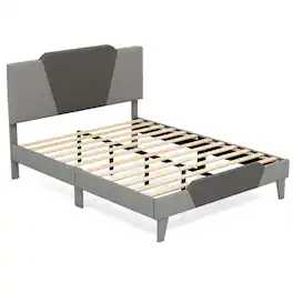 Costway - Full Size Upholstered Platform Bed Frame Velvet Headboard Mattress Foundation - Gray