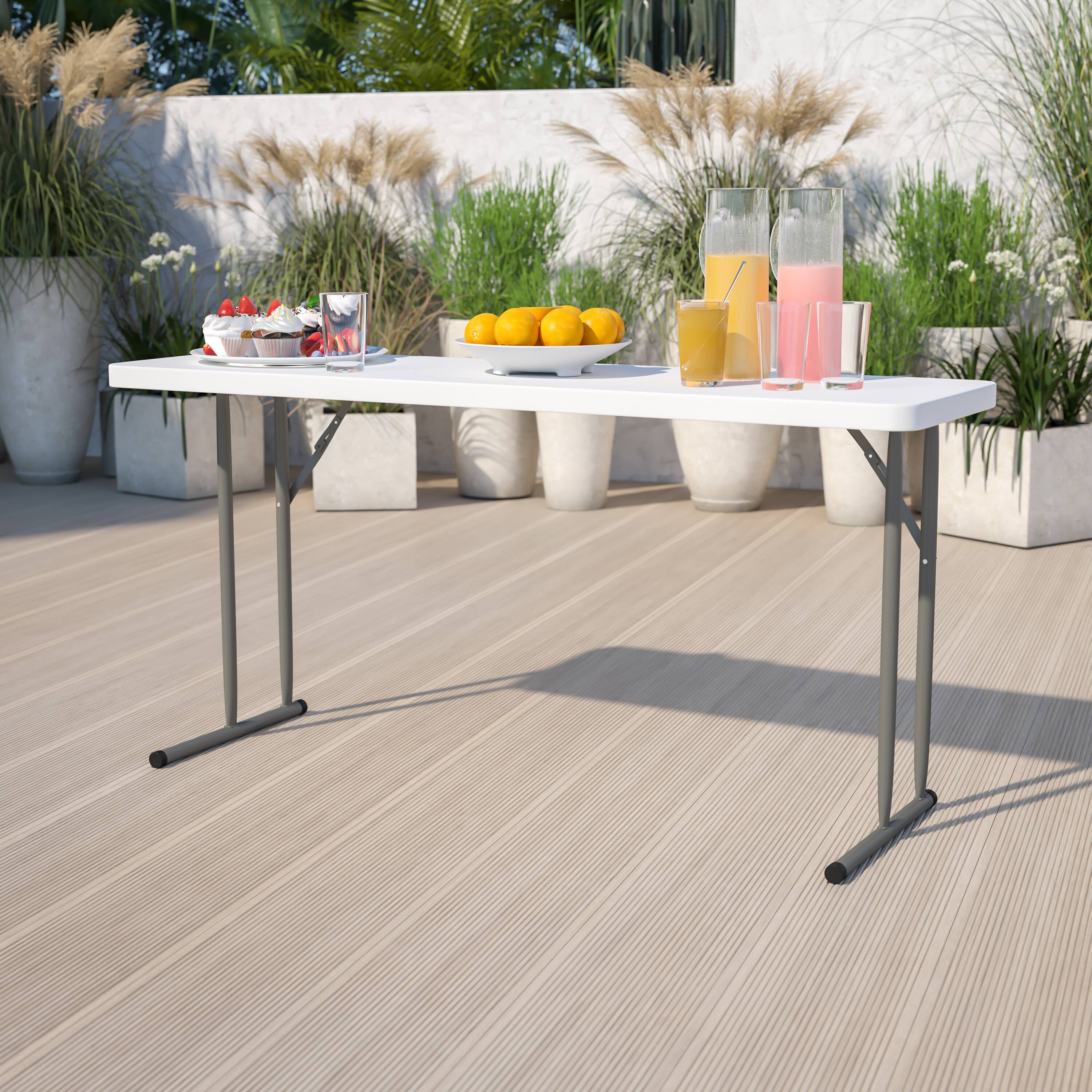 Alt View 1. Emma + Oliver - 5-Foot Plastic Folding Training Table - Granite White.