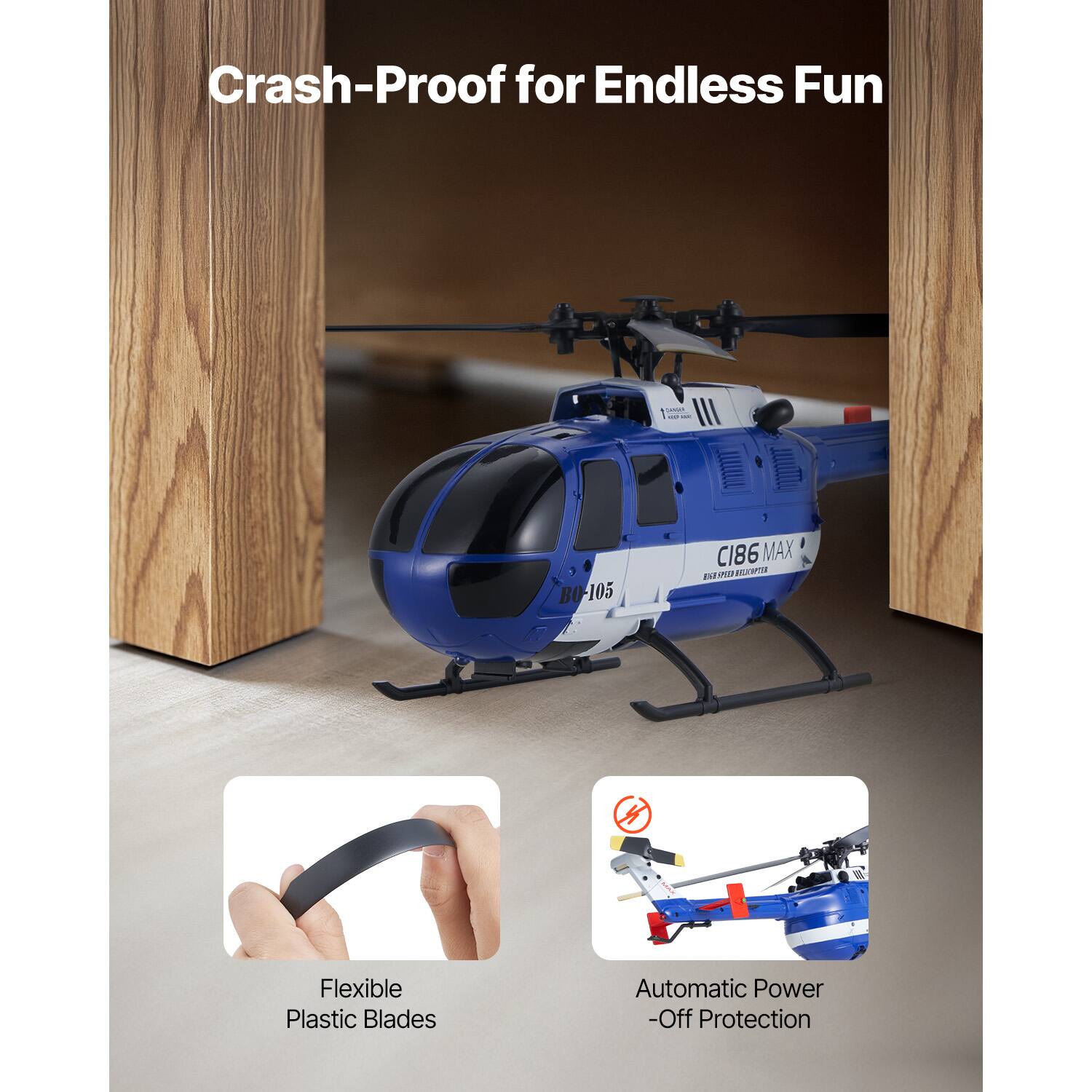 Crash-Proof for Endless Fun

Flexible Plastic Blades

Automatic Power-Off Protection