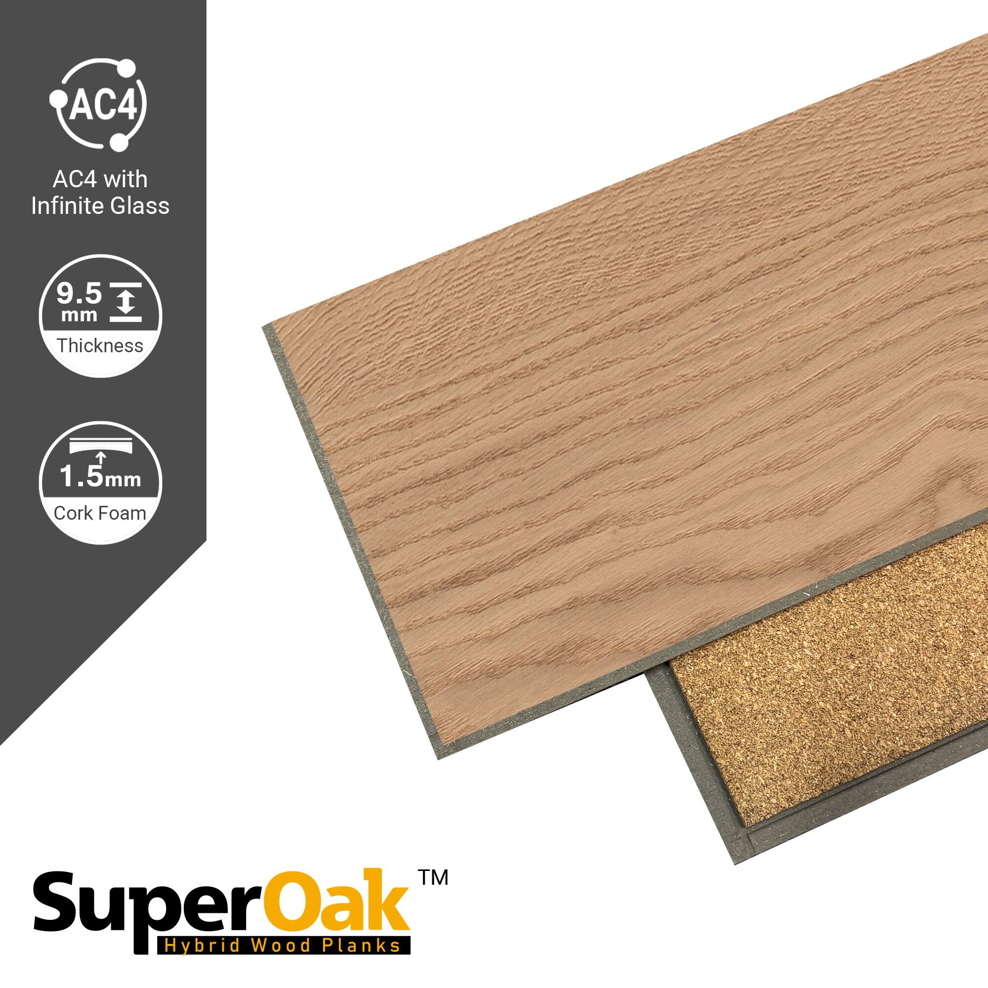 AC4 with Infinite Glass  
9.5 mm Thickness  
1.5 mm Cork Foam  
SuperOak Hybrid Wood Planks