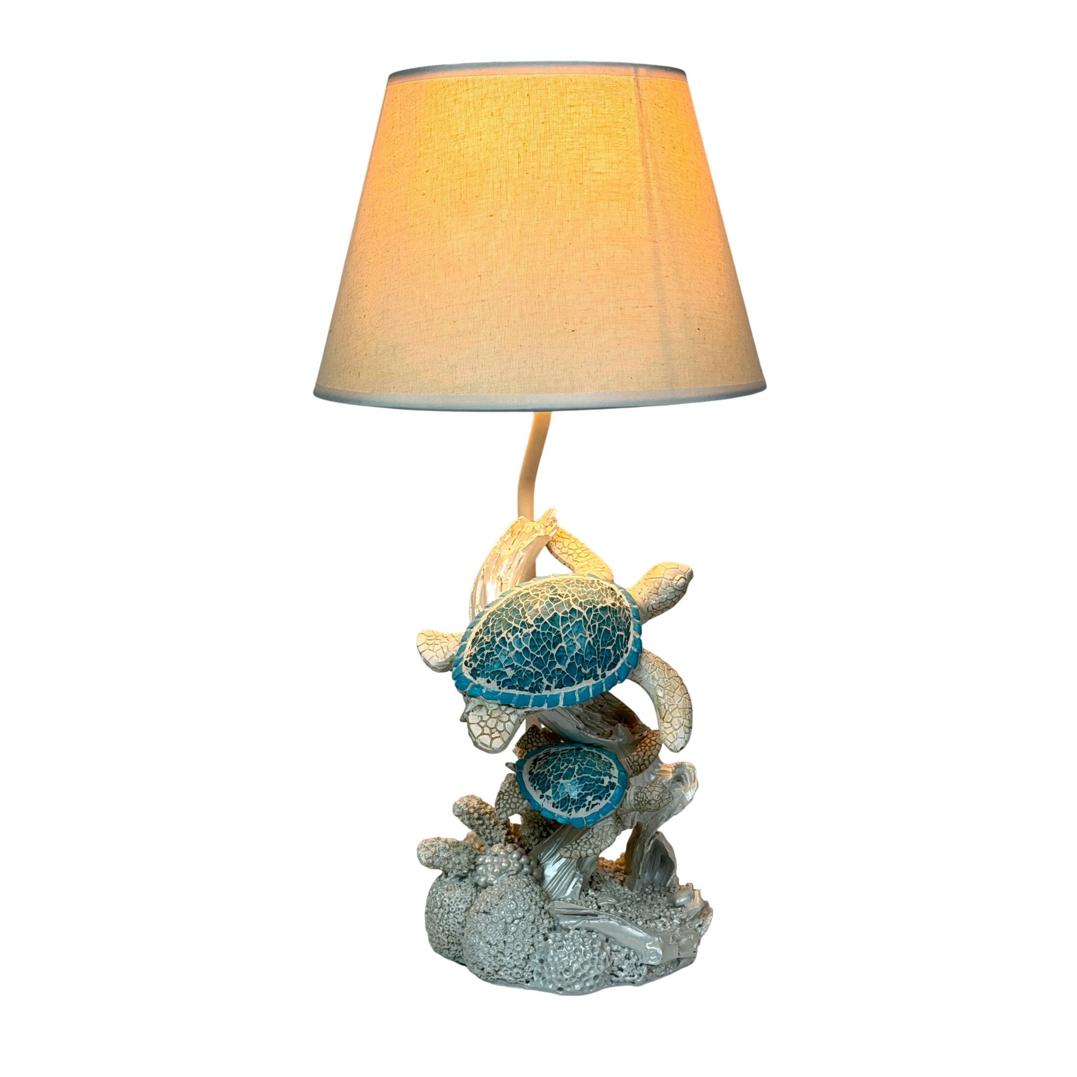 Alt View 1. Fancy That - Set of 2 Resin Sea Turtle Table Lamps with Blue Mosaic Shells, 19 Inch Each - Blue.