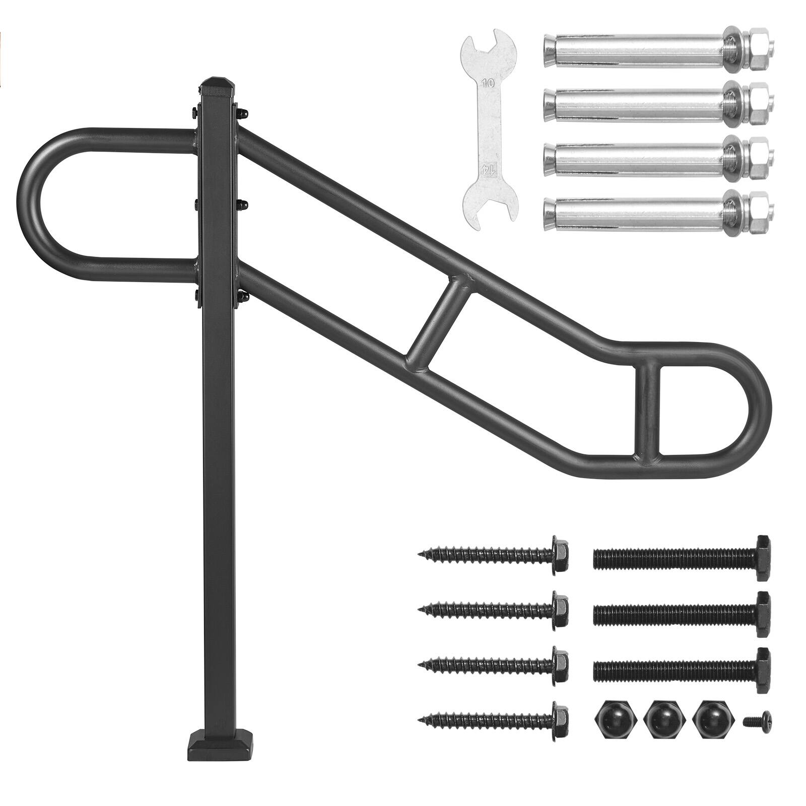 Alt View 5. VEVOR - Single Post Handrail for Outdoor 1-3 Steps, 40.5" L x 35.4" H Metal Bent Stair Handrails, Floor Mounted Carbon - Black.