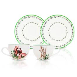 Silver Buffalo - Disney Lady and the Tramp Bone China Teacup and Saucer | Set of 2 - Brown