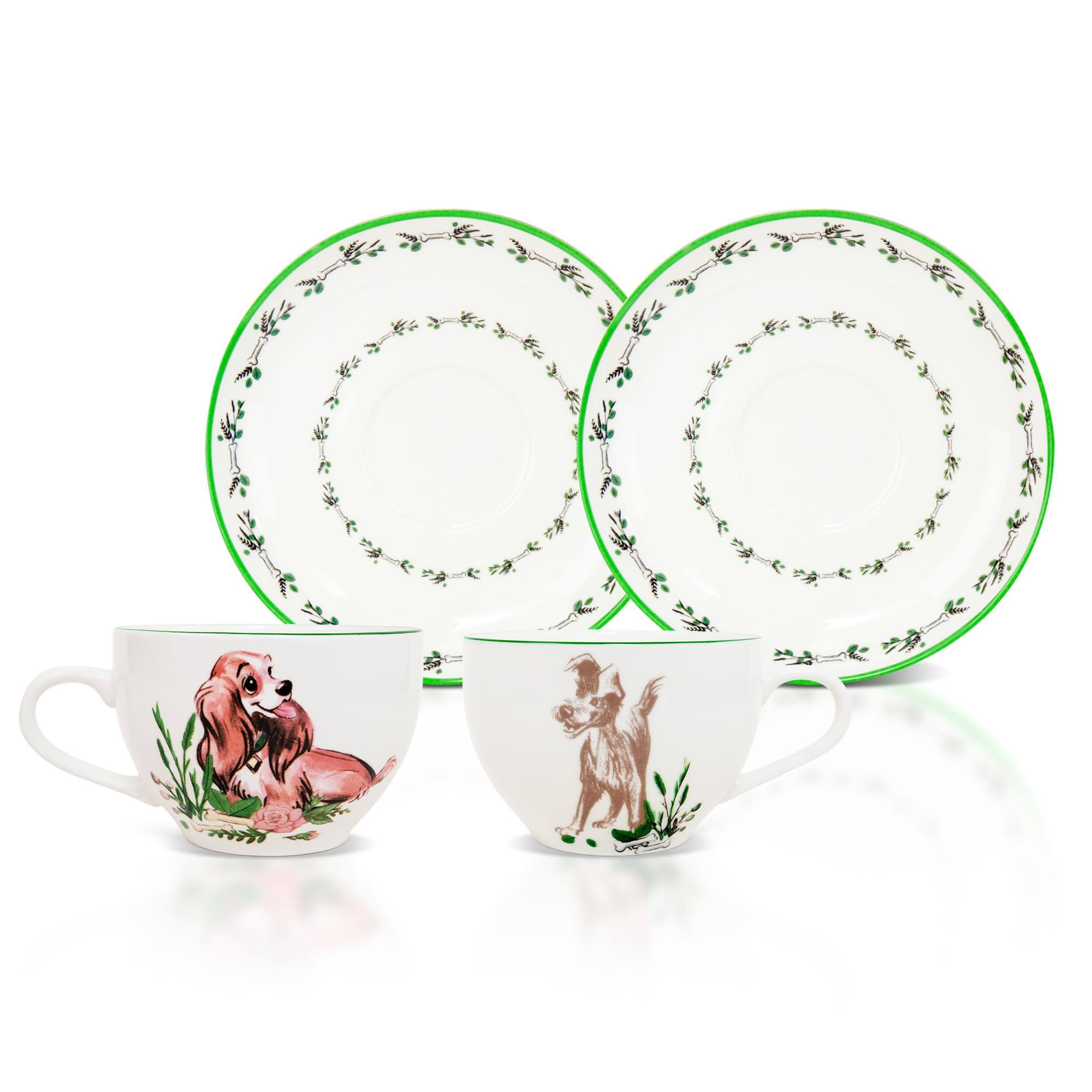 Front. Silver Buffalo - Disney Lady and the Tramp Bone China Teacup and Saucer | Set of 2 - Brown.