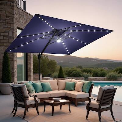 Alt View 7. Crestlive Products - Crestlive Products 11ft Aluminum Navy Slide-tilt Cantilever Patio Umbrella Lights Base - Navy blue.